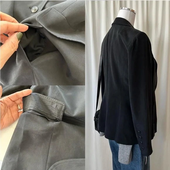 Due Per Due Vintage 100% Silk Black Tailored Blazer Office Siren Dark Academia - Picture 6 of 7